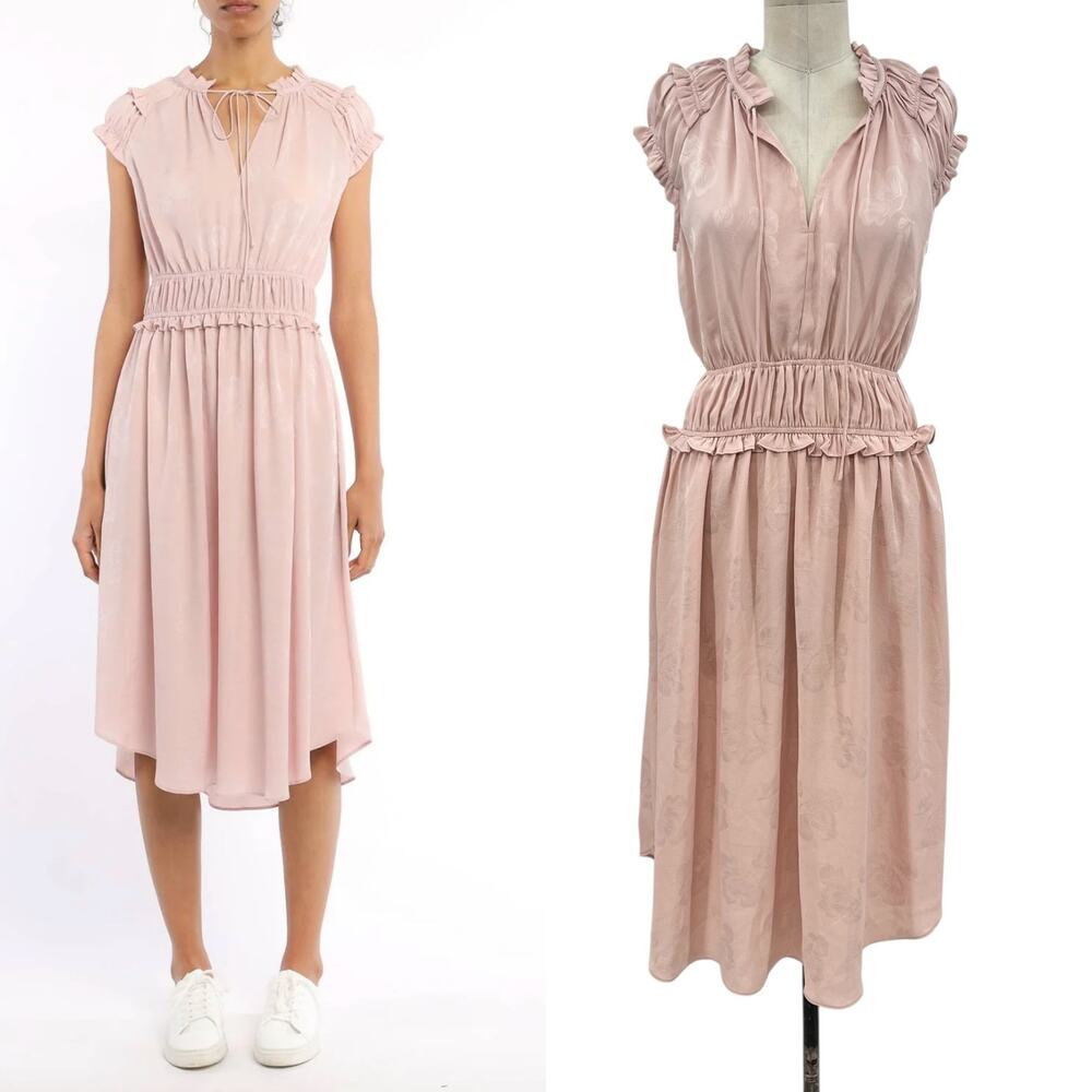 Current Air Rosette Dress Mid Length Smocked Waist Floral Light Pink Size XS